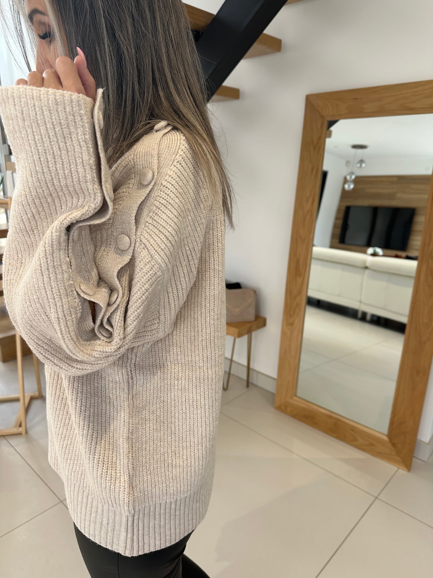 Pull col cheminée beige