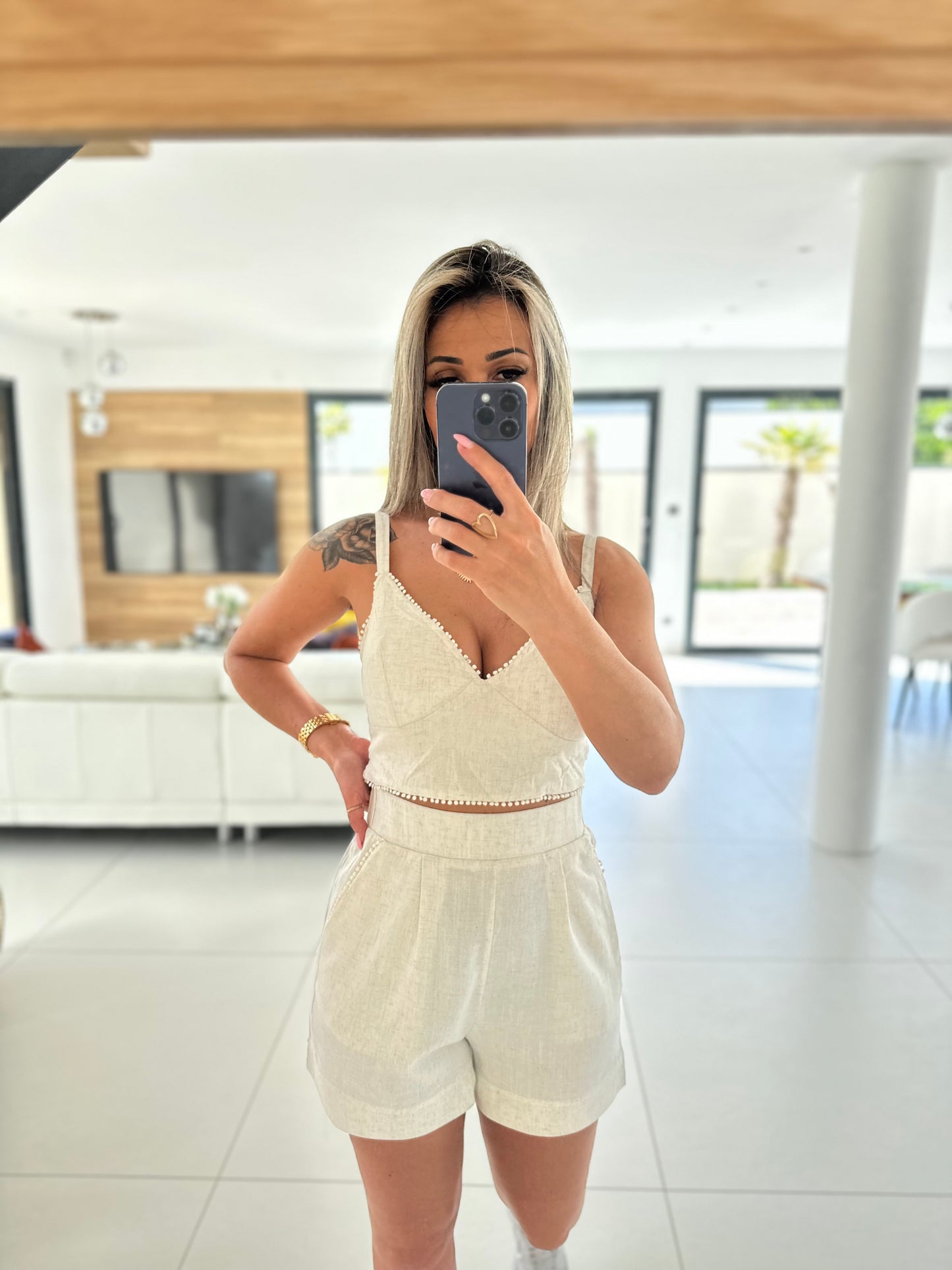 Ensemble short et brassière beige Salomé