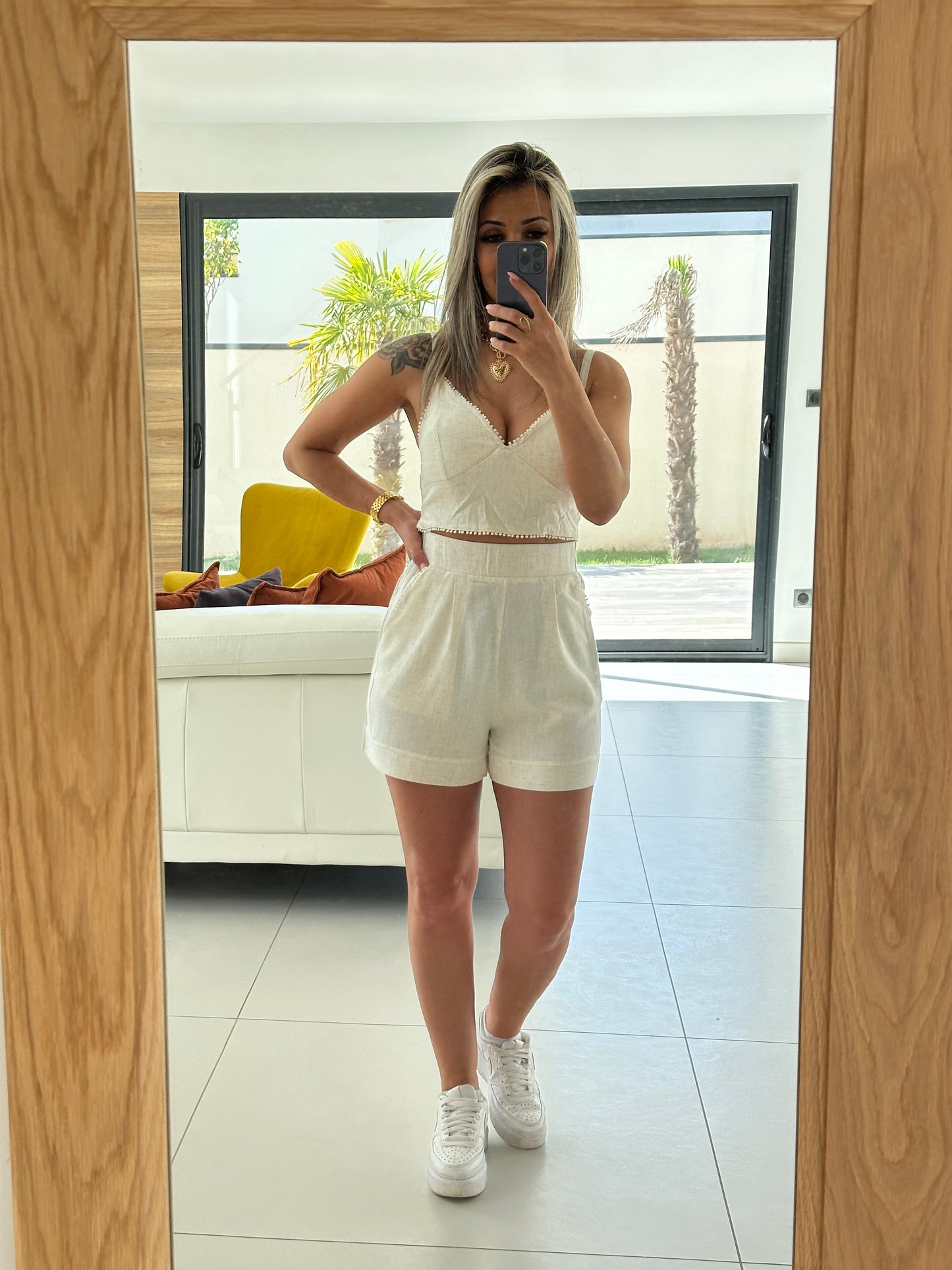 Ensemble short et brassière beige Salomé