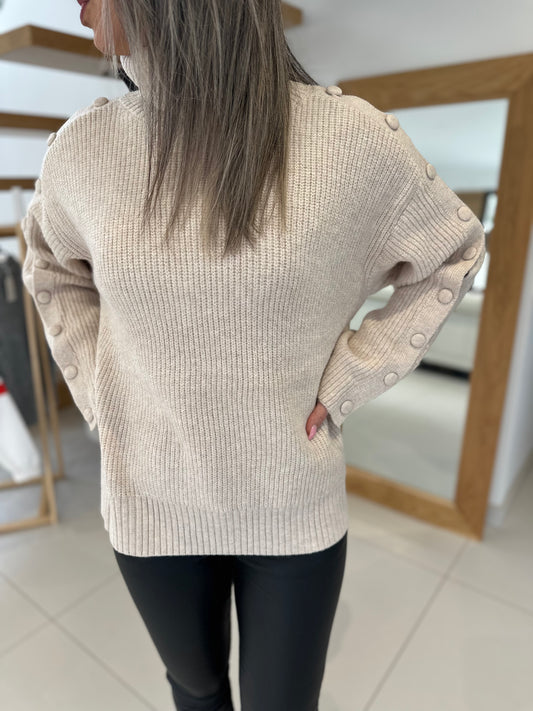 Pull col cheminée beige