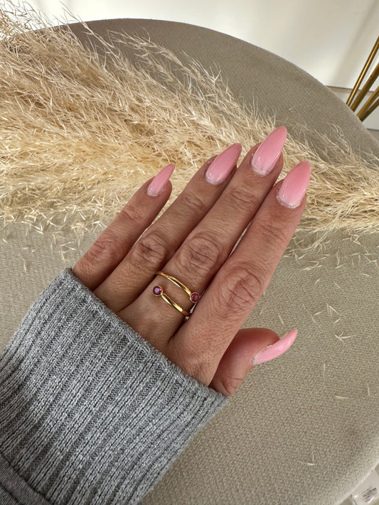 Bague réglable dorée, pierres bordeaux en acier inoxydable