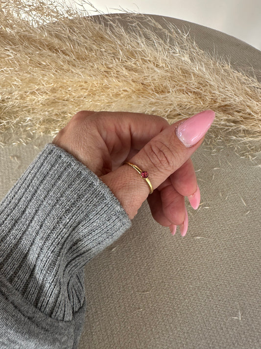 Bague réglable dorée, pierres bordeaux en acier inoxydable