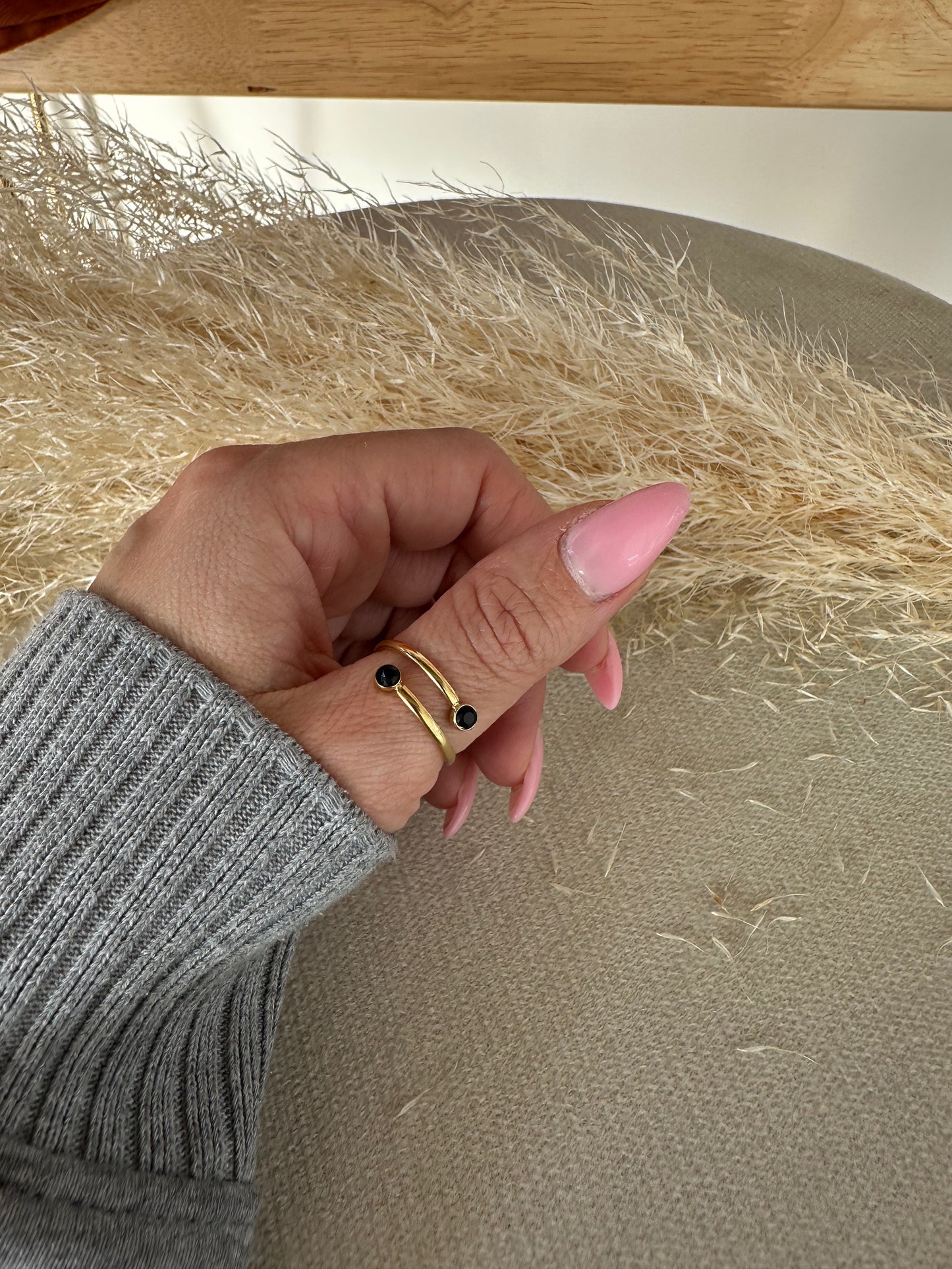 Bague de pouce dorée, pierres noires en acier inoxydable