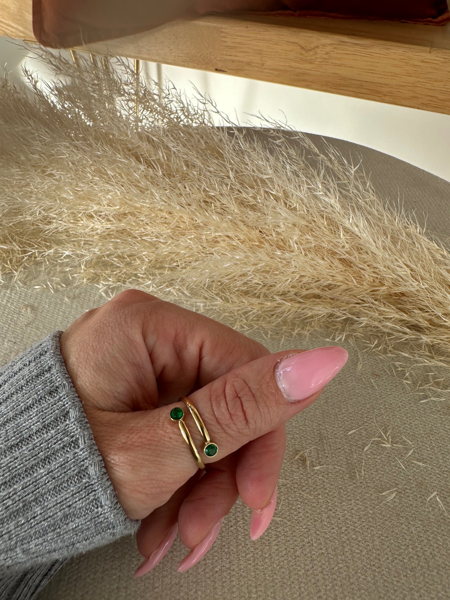 Bague de pouce dorée réglable pierres vert émeraude en acier inoxydable