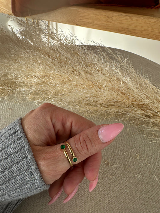Bague de pouce dorée réglable pierres vert émeraude en acier inoxydable