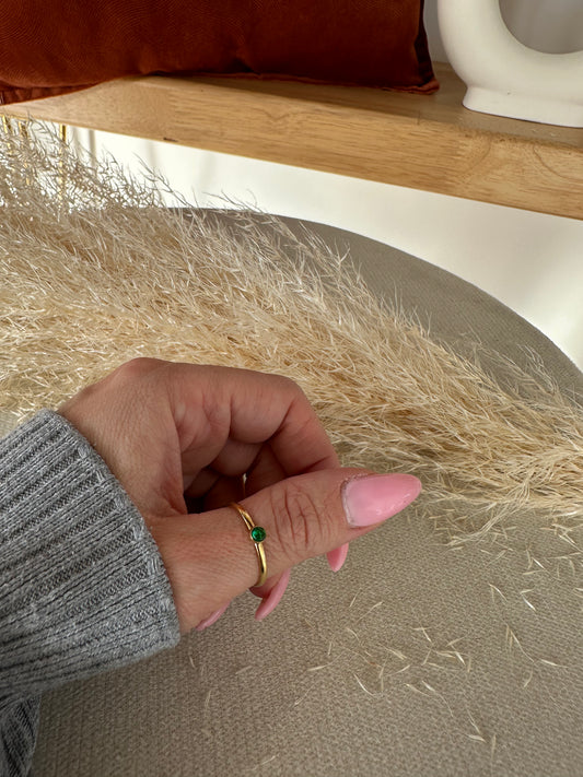 Bague réglable dorée pierre verte émeraude en acier inoxydable